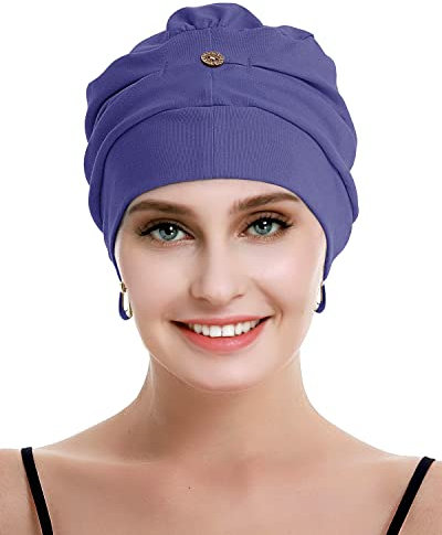osvyo Baumwolle Chemo Kopfbedeckung für Damen Krebs Haarausfall Hut - Baumwolle Leichte Kopfbedeckung Versiegelte Verpackung Denim BLAU
