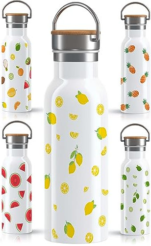OWLBOOK Tropische Früchte Zitronen Trinkflasche Edelstahl Wasserflasche für Frauen Damen - Thermosflasche [600ml] - nachhaltige Sportflasche auslaufsicher schadstofffrei | BPA frei