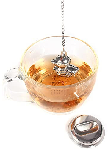 Loose Leaf Tea Strainer, Duck Shape Tea Filter, Stainless Steel Ball Mesh Tea Strainer with Chain, Tea Metal Ball for Loose Tea Leaves Spices