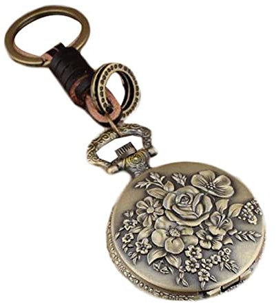 Bronze Rose Vintage Quartz Pocket Watch Car Key Ring Key Ring Bronze