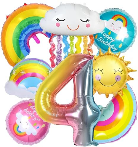 GAROMIA Regenbogen Geburtstagsdeko Mädchen 4 Jahre Regenbogen Geburtstagsdeko Folienballon Wolken Regenbogen Luftballons Folie Ballon Sonne Kindergeburtstag Deko für Mädchen Geburtstag Party