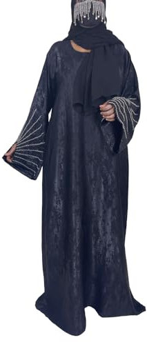 AMAALEEY Velvet Abaya Islamisches Dubai Damen Langes Kleid mit passendem Kopftuch, Schwarz, 58