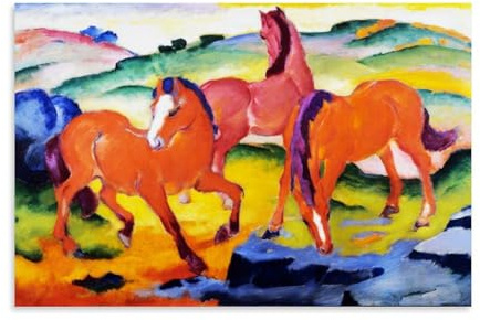 Franz Marc Berühmte Malerwerke (die roten Pferde) Druck Poster Wandkunst Scroll Leinwand Gemälde Bild Wohnzimmer Dekor Zuhause 60 x 90 cm
