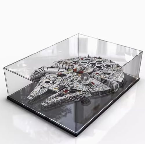 Acryl-Vitrine für Lego 75192 Millennium Falcon Modell, staubdichte Displaybox, Aufbewahrungsbox, transparente Box, Displaybox kompatibel mit Lego 75192 (nur Hülle, kein Modell) (schwarzer Sockel)