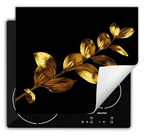 DarHaus Herdabdeckplatte Einteilig Küche Herdabdeckung Ceranfeld Herdabdeckplatten Anti Rutsch Matte Aufrollbar 60x52 cm, schwarz - gold - Blume