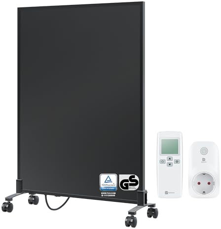 BR Bringer Infrarotheizung Standgerät - 450 Watt - Energiesparend - Mobile Elektroheizung mit Standfüßen auf Rollen, Smart Thermostat und Fernbedienung - 5 Jahre Garantie, TÜV (schwarz)
