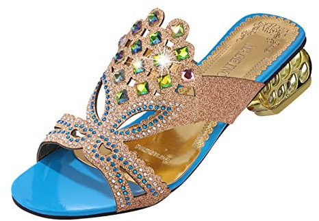 Sandalen Damen Strass Pantoletten Glitzer Sommer Sandaletten Pumps Schuhe Pantolette Elegante Keilsandalen Wedges Peep Toe Schuhe Plateau Sandals Keilabsatz Platform Shoes Slide Slippers Gr.37-41