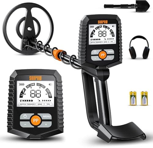 SUNPOW Metal Detector per Adulti e Bambini, Metal Detector Impermeabile per la Ricerca dell'Oro, Stabile e Resistente alle Interferenze, Grande Display LCD, 4 Modalità, Bobina di Ricerca IP68