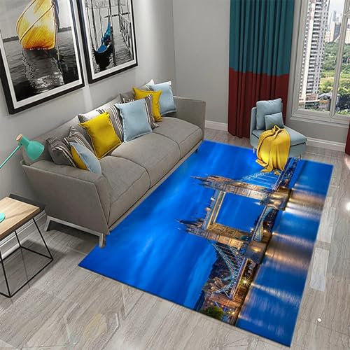 Bereichsteppich,3D-Teppich London, England, Nachtansicht Entscheidender Moment Gedruckt Wohnkultur rutschfest Weich,Kinderzimmer-Teppich - Polyester-Soft-Touch 60 X 90 cm -9D4L9H0I8A1