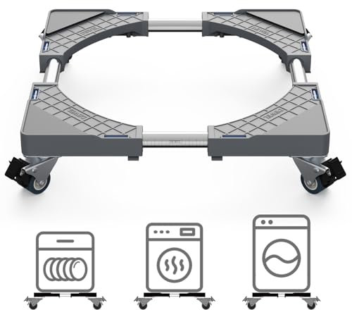 DEWEL Base con 4 Ruedas con Bloqueo para Frigorífico, Lavavajillas, Electrodomésticos ajustable 45cm-65cm Soporte Lavadora Carga 200 kg (Gris)
