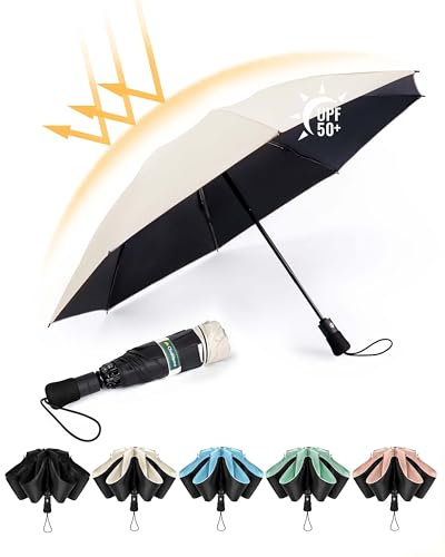 Chakipee Paraguas plegable Antiviento mujer - Paraguas invertido resistente al viento, Paraguas de viaje automático portátil compacto hombre, revestimiento de 210T, resistente a los rayos UV