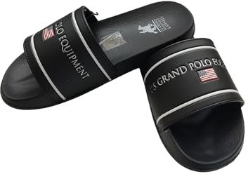 U.S GRAND POLO Ciabatta da spiaggia o doccia EQUIPMENT mod Gran Prix fascia impermeabile idrorepellente (nero, Sistema Taglie Calzature EU, Adulto, Uomo, Numero, Media, 45)