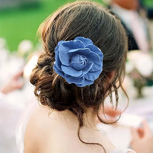 TseenYi Pince À Cheveux Fleur De Camélia Tissu Pince À Cheveux Fleur Bleue Pince À Cheveux Fleur Bleue Broche Fleur De Boho Broche De Mariage Pince À Tête Bijou Pour Femme