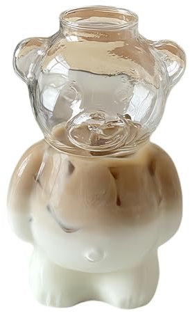 HTU Cute Bear Glass Cup Novelty Juice Glass Drinkware Bear Shaped Glass Cup Beverage Glasses for Girlfriends Female Birthday Gift