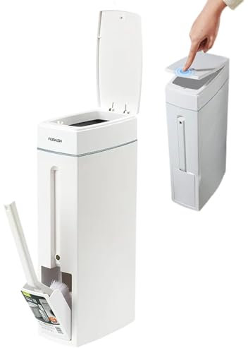 Cesta de basura estrecha - Papelera de baño moderna, papelera que ahorra espacio, papelera higiénica con escobilla para inodoro | Soporte para bote de basura de, accesorios de baño, bote de b