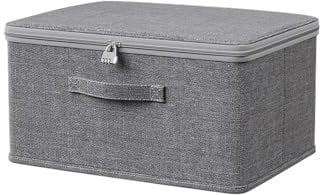 ACESOME Storage Box With Combination Lock, Collapsible Lid, Cationic Fabric Closet Organizer for Clothes, Jeans, T-shirts, Quilts, Sweater (30 x 20 x 14 cm)