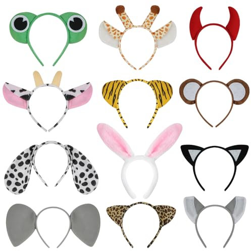 AYBUY Tier Haarreifen, 12 Pcs Plüschtierstirnband, haarreifen kinder, Kopfbedeckung, Mottoparty, Kopfschmuck Karneval, Fasching, Halloween