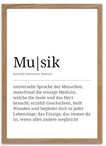 ARTFAVES® Poster Definition Musik | Worterklärung Duden Lexikon Wanddeko Wandbild Spruch als Geschenk | mit Rahmen Holz Eiche | 30 x 40 cm