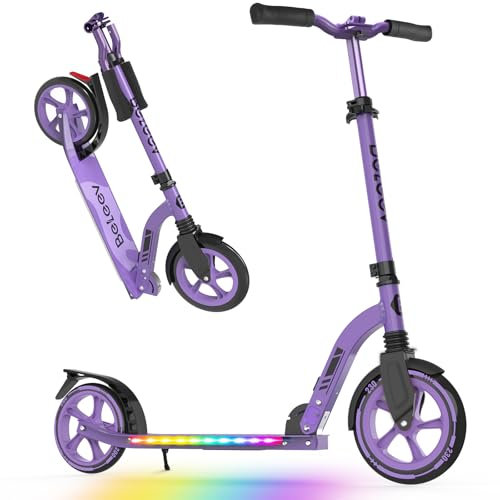 BELEEV V10 Roller Kinder 6 Jahre, 230mm Big Wheel, LED Licht Deck, ABEC-7, Höhenverstellbar, Tragegurt, Faltbare Scooter Erwachsene, Aluminium Leichter Cityroller Kinder, Jugendliche, Erwachsene