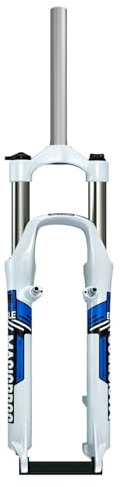Fourche À Suspension Mécanique De Vélo 26 Pouces Fourche Avant De Vélo De Montagne 1-1/8 Fourche VTT À Droite Course 110mm Frein À Disque + V-Brake Manuel 9 * 100mm QR(White Blue)