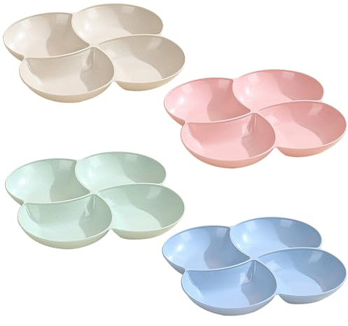 SacJkt Serving Platter, Snack Tray with 4 Compartments, Pack of 4 Serving Tray, Serving Platters for Parties, Multifunctional Snack Plate for Fruit, Candy, Nuts, Desserts (4 Color)