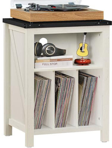 Record Player Stand with Vinyl Record Storage, Large Record Player Table Holds up to 160 Albums, Wood Turntable Stand Cabinet Shelf for Living Room,Bedroom,Office,White