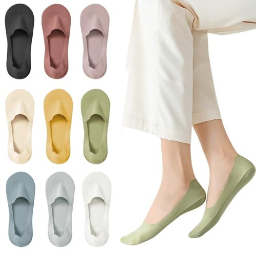 KEYRI 9 Paires No Show Chaussettes Femme Basses Invisibles Ultra Basses Bateau avec Bandes de Silicone Protège-Pied Invisible (FR/ES, Numérique, 36, 42, Taille normale, Taille normale, Multicolore)