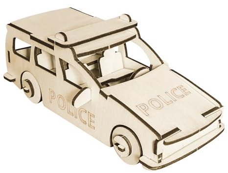 Pebaro 851/3L Holzbausatz Polizeiauto Lasercut, 3D Puzzle, Holzpuzzle