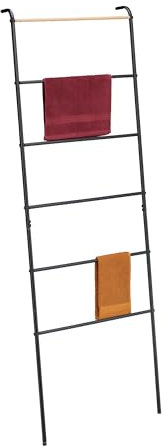 Relaxdays Scala Porta Asciugamani da Bagno e Camera, Scaletta a 6 Pioli Portasciugamani, Acciaio, 160,5x55,5x10 cm, Nero, 10% Ferro 90%