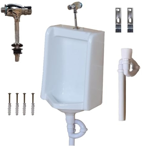 Keramik Urinal für Männer, Druckspüler Urinal mit Spülventil, Wand Urinal, Geeignet für Badezimmer, Hotels, Einkaufszentren und Privathaushalte