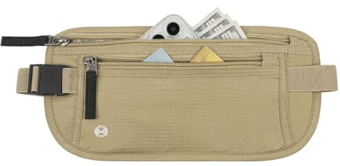 DiULi Gürteltasche, Extra Flache Bauchtasche mit Doppelreißverschluss, Verstellbare Träger, Reisebauchtasche Hüfttasche für Damen Herren, für Sport Running und Alle Outdoor Aktivitäten, Khaki