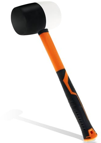 TOOLUTION Rubber Mallet Hammer Flooring Mallets 32oz | Soft Face Plastic Mallet for Paver Laminate Floor Woodworking - Non-marring Hammer with Fiberglass Handle- Black/White