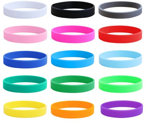 15-Pack Multicolor Silicone Wristbands for Events, Sports, and Parties - Reusable, Waterproof, and One-Size-Fits-All
