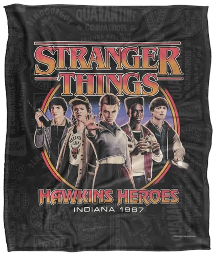 Stranger Things Hawkins Heroes Silky Touch Super Soft Throw Blanket 152 X 127 Cm, White
