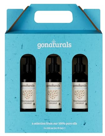 GoNaturals® Huile de Coco Fractionnée -3x250ml- 100% Pure, Inodore, Légère, Sans Film Gras - Noix de Coco pour Cheveux, Peau, Visage, Ongle - Coconut Oil - Huile de Support Hydratante & Émolliente