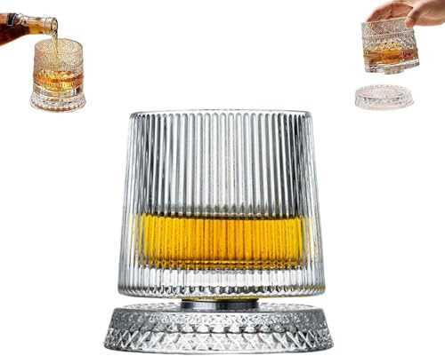 360 Degree Rotating Whisky Gläser, 260ml Drehbare Whiskey Gläser mit Untersetzer, Kristall Whiskeygläser Rum Glas für Bars/Familienfeiern/Geburtstagsfeiern, Personalisiert Männer Geschenke (B*1)