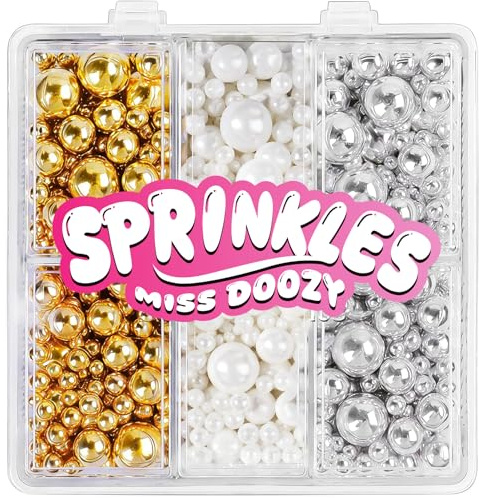 Perlen Zucker Streusel in Weiß, Gold & Silber - Zuckerperlen (2-10mm) für Eis, Torten, Cupcakes & Kekse - Zuckerstreusel Deko für Hochzeit, Geburtstag & Party | Sprinkles