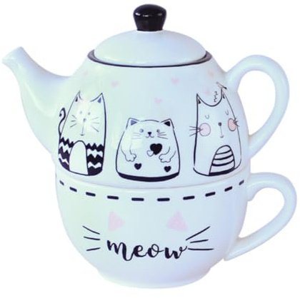 CLISPEED Kit Théière en Céramique Motif Chat Blanc, Ensemble Créatif et Élégant pour Décoration de Maison, pour Amateurs de Thé Lors de Pendaisons de Crémaillère