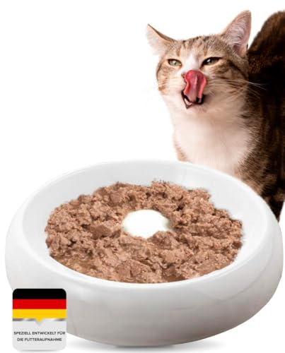 Lucky-Kitty Katzennapf Keramik XL I Spülmaschinenfester Futternapf für Katzen I Spezielle Innenfläche erleichtert das Fressen I Keramik Napf für Katzen, alle Rassen & Alter I Katzennapf weiß, ø 27cm