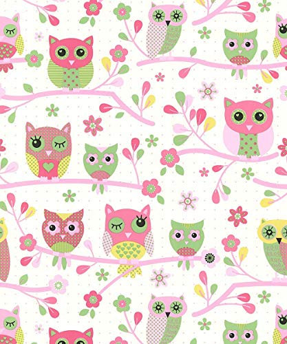 DEBONA MY ROOM OWLS BIRDS TREE BRANCHES FLORAL FOREST PRINT CHILDRENS WALLPAPER (PINK 6327)