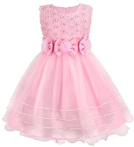 Discoball Prinzessinnen-Kleid, Rosen- / Blumen-Design, mit Schleife, Tüll, für Hochzeiten / Brautjungfern / Taufe, perfektes für Geburtstagsgeschenk, rosa, 57343
