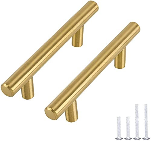 goldenwarm 20x T Stangengriff Möbelgriffe Messing goldfarben Hohle Edelstahl Küchenschrank Türgriffe Bohrlochabstand 96mm Gesamtlänge 150mm