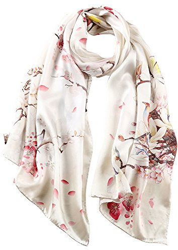 STORY OF SHANGHAI Seidenschal Damen 100% Seide, 20+ Bunte Luxuriöse Schals, Warm & Weich, als Stola Seidentuch Halstuch Pashmina - 53 * 170 cm Vogel
