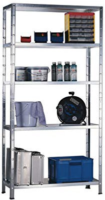 Schulte Regalwelt Lagerregal mit 5 PowerMAX-Fachböden verzinkt, 200x120x35cm, Steckregal mit einfacher Montage ohne Verschrauben, Traglast je Boden bis zu 85 Kg (gesamt bis zu 425 Kg)