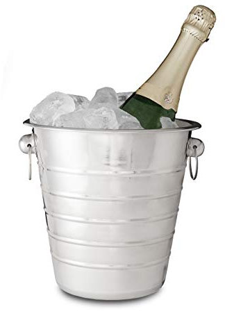 Relaxdays Sektkühler Edelstahl mit Griffen, Eiseimer für Wein & Champagnerflaschen, Party, Hochzeit, Ø 21,5 cm , Silber, 21.5 x 21.5 x 20.5 cm