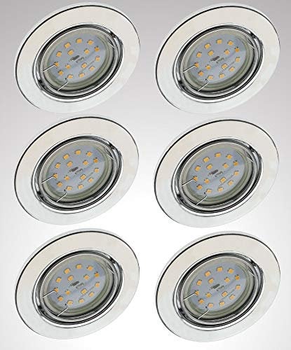 Trango 6er Set 6729-068MOSD LED Einbaustrahler in Chrom-Optik Rund inkl. 6x 5 Watt 3-Stufen dimmbar Ultra Flach LED Modul Leuchtmittel 3000K warmweiß, Einbauleuchte, Deckenstrahler, Deckenleuchte