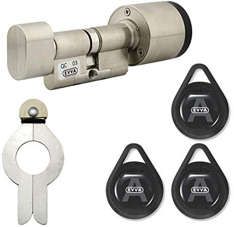 EVVA AirKey Knaufzylinder 46/41K (K=Knaufseite mechanisch) inkl. 3 KeyTags inkl. 6 KeyCredits inkl. Montagewerkzeug - alle Längen von 31/31K bis 71/71K verfügbar - Nickel