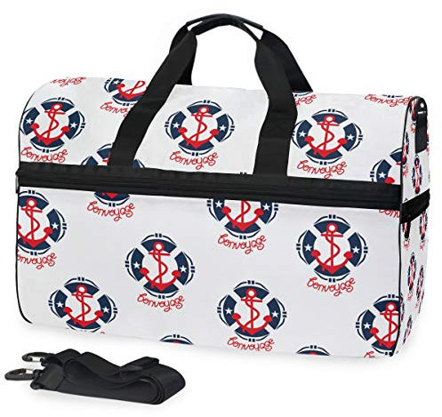 FANTAZIO Anker Rettungsboje Muster Sport Seesack Turnbeutel Reisetasche mit verstellbarem Riemen