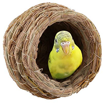 Nido de Pájaro Tejido a Mano, Casa de Paja Natural para Loros, Budgies, Hámsteres y Mascotas Pequeñas, Espacio Acogedor para Dormir