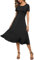 EXCHIC Femme Décontractée Solide Extensible Col Rond Midi Robe Élégant Manche Courte Une Ligne Robes(XL, Noir)